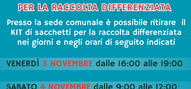 AVVISO DISTRIBUZIONE DEL KIT DI SACCHETTI PER LA RACCOLTA DIFFERENZIATA